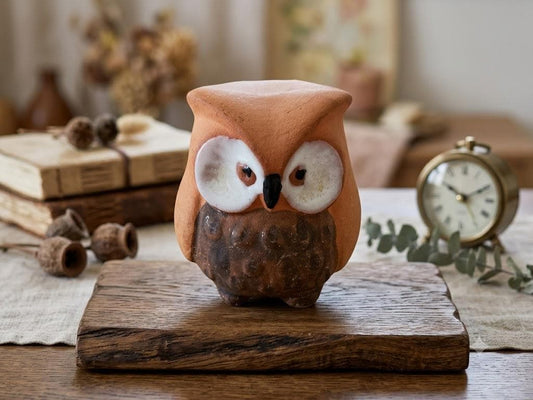 Pottery Owl Ornament Set: Vintage Collectable Bird Gift