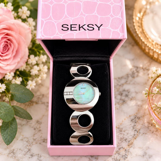Seksy Twilight by Sekonda Ladies Watch | Green Dial Silver Stainless Steel Bracelet Watch | Preloved Women's Dress Watch Gift, Bedazzled
