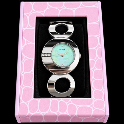 Seksy Twilight by Sekonda Ladies Watch | Green Dial Silver Stainless Steel Bracelet Watch | Preloved Women's Dress Watch Gift, Bedazzled