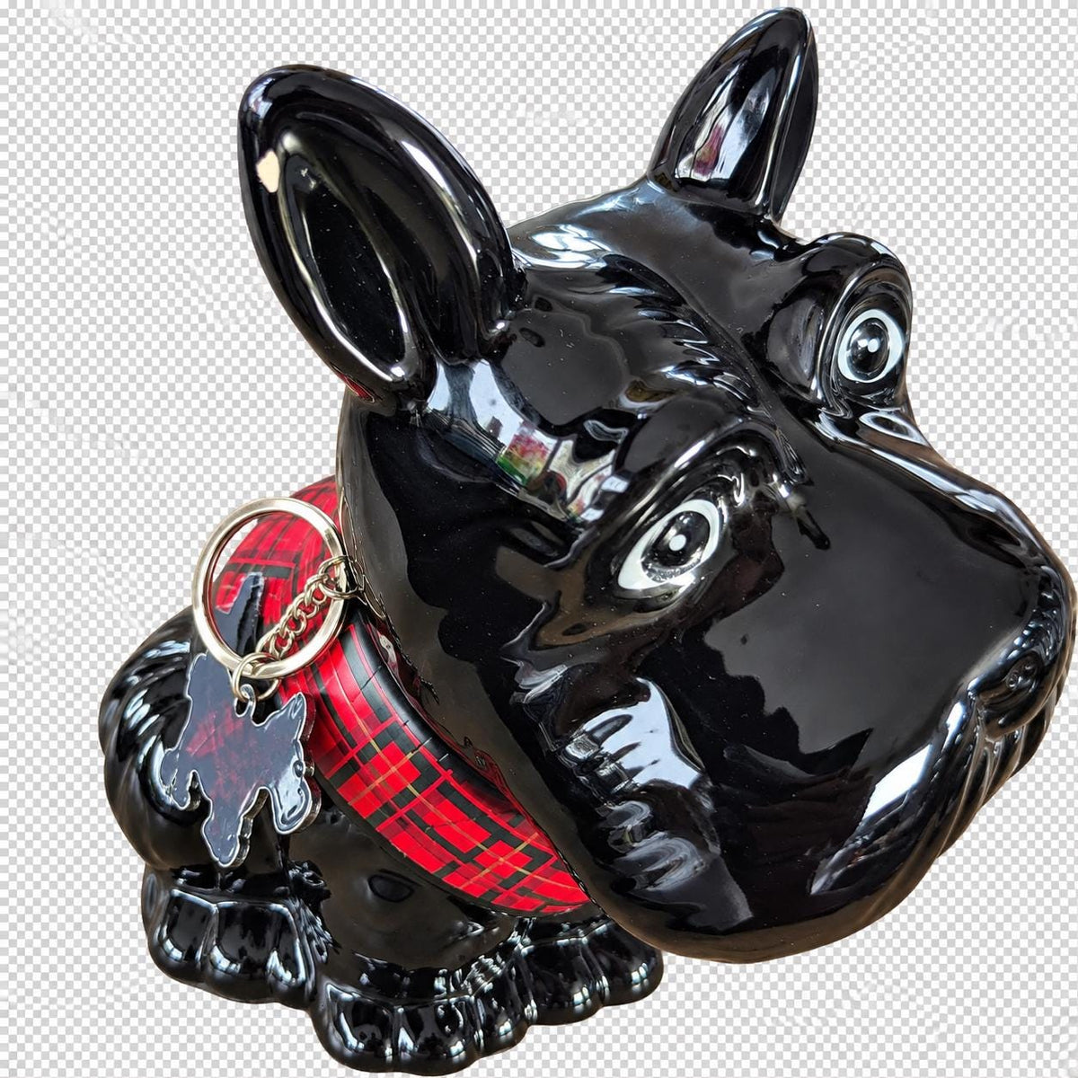 Vintage Scottie Dog Treat Jar | Black Ceramic Scottish Terrier Storage Pot | Red Tartan Collar | Collectable Dog Lover Gift