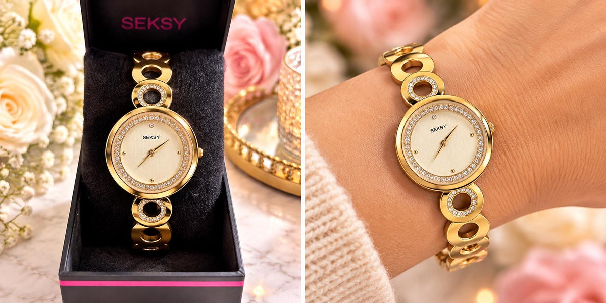 Vintage Seksy by Sekonda Ladies Gold Tone Watch | Crystal Detail Bracelet Watch | Preloved Like New | New Battery | Gift for Her, Bedazzled