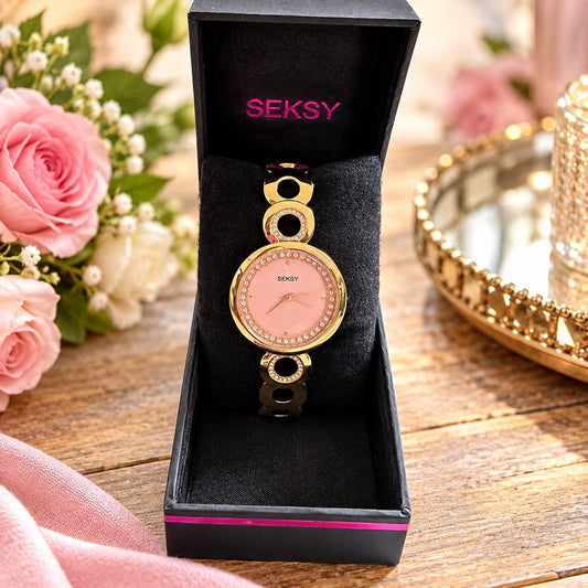 Vintage Seksy by Sekonda Ladies Gold Tone Watch | Crystal Detail Bracelet Watch | Preloved Like New | New Battery | Gift for Her, Bedazzled
