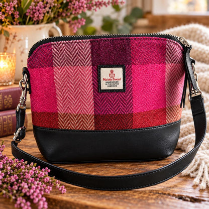 Harris Tweed Crossbody Bag | Preloved, Pink Tartan Shoulder Handbag | Handwoven Outer Hebrides Tweed | Scottish Style Gift for Her