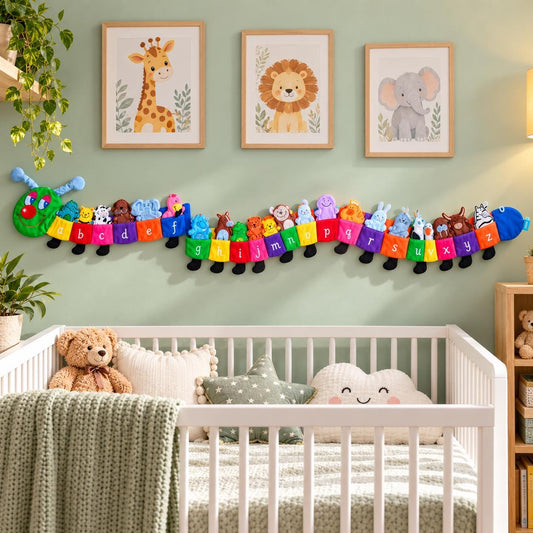 Alphabet Caterpillar Wall Décor | Colorful Kids Room Nursery Learning Decor | Finger Puppets