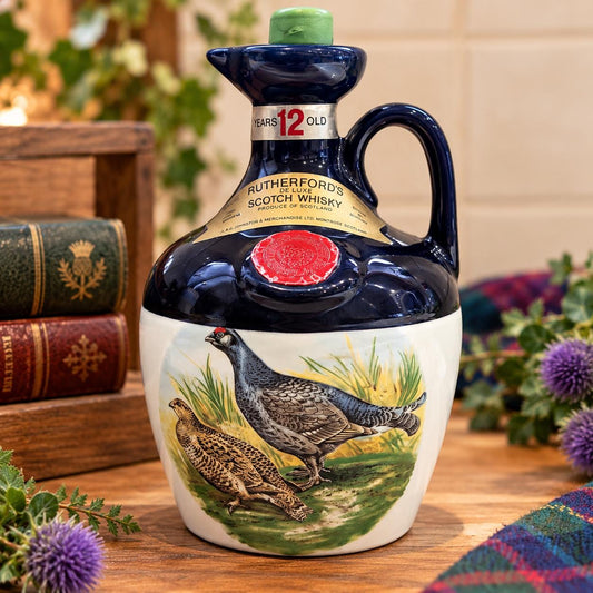 Vintage Rutherford's 12 Year Old Scotch Whisky Ceramic Decanter | Game Bird Design | Scottish Collectable Whisky Jug | Vintage Barware