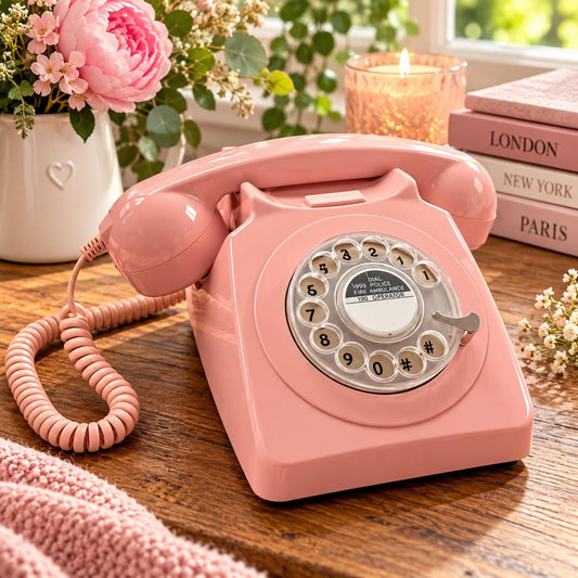 Vintage Style Pink Rotary Dial Telephone | Retro Working Landline Phone | 1960s Inspired Home Decor | Pink Telephone | Pink Gift for Her