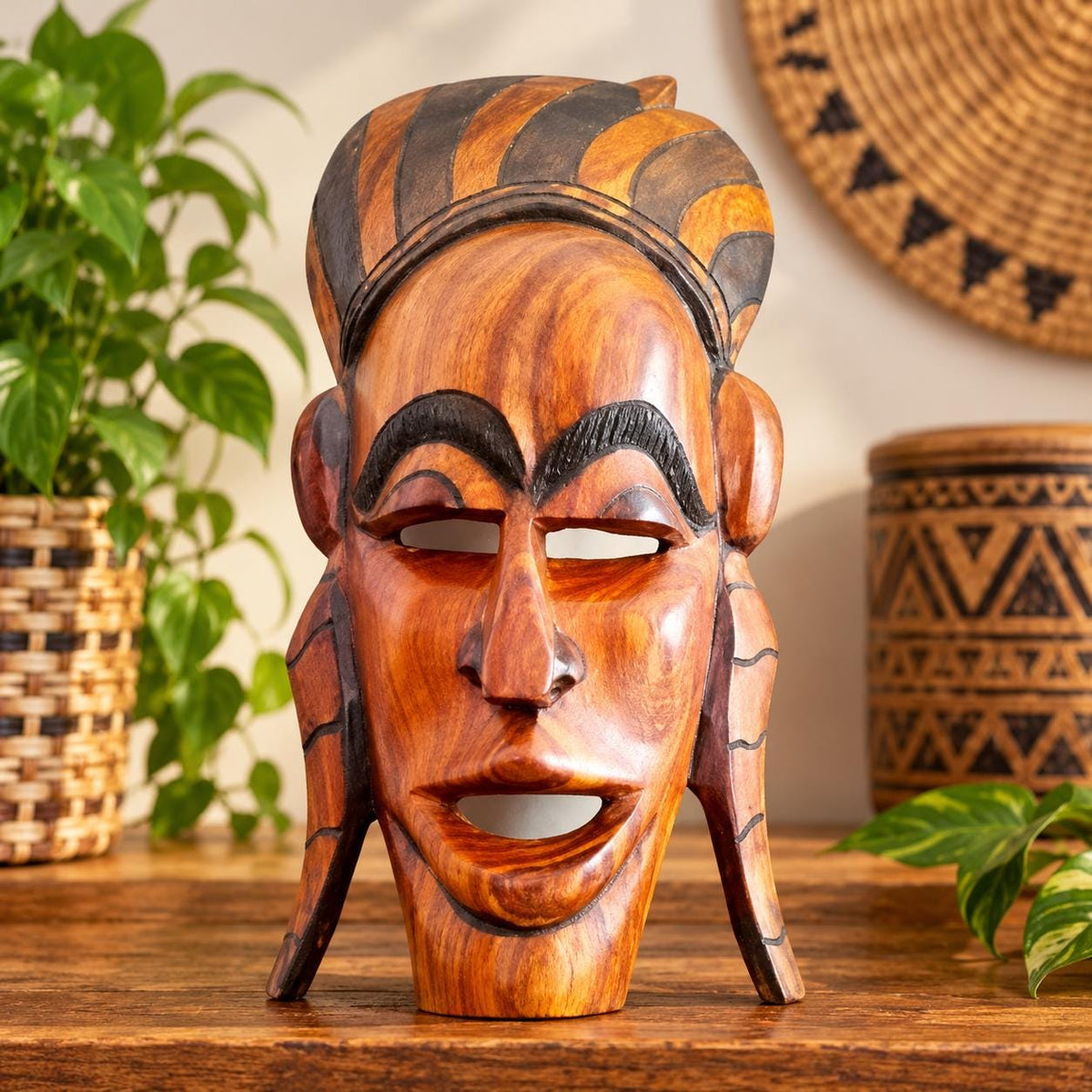 Vintage Hand Carved Mahogany Mask: Senegalese African Tribal Art