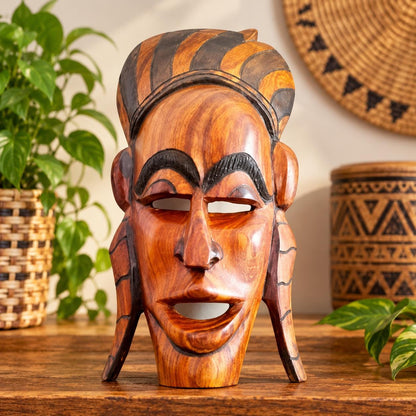 Vintage Hand Carved Mahogany Mask: Senegalese African Tribal Art